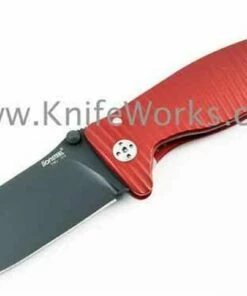 LionSteel Lion Steel Molletta, Red Aluminum Handle, Black Plain Edge