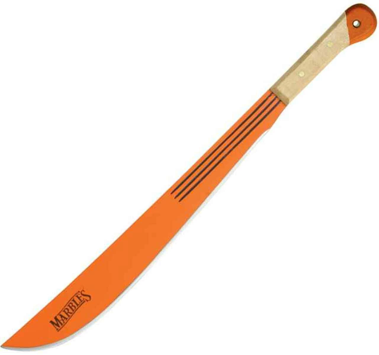 Marbles Marble's Machete, 18" Orange Blade, Natural Wood Handle 1 Marbles Marble's Machete, 18" Orange Blade, Natural Wood Handle