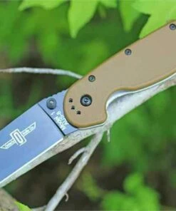 Ontario Rat Folder, Black Blade, Coyote Brown Handle, PlainEdge