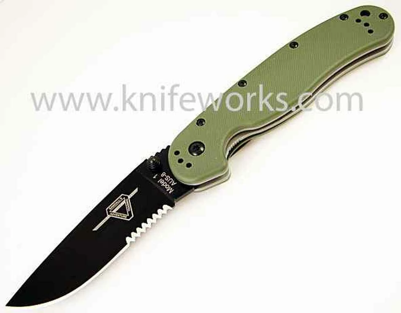 Ontario Rat Folder, Black Blade, OD Green Handle, Combo Edge 1 Ontario Rat Folder, Black Blade, OD Green Handle, Combo Edge