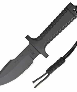 RPW Survival Knives RPW X46 5" Bowie Black, Combo Edge, w/ Khaki Nylon Sheath