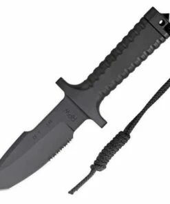 RPW Survival Knives RPW X46 5" Tanto Black, Combo Edge, w/ Khaki Nylon Sheath