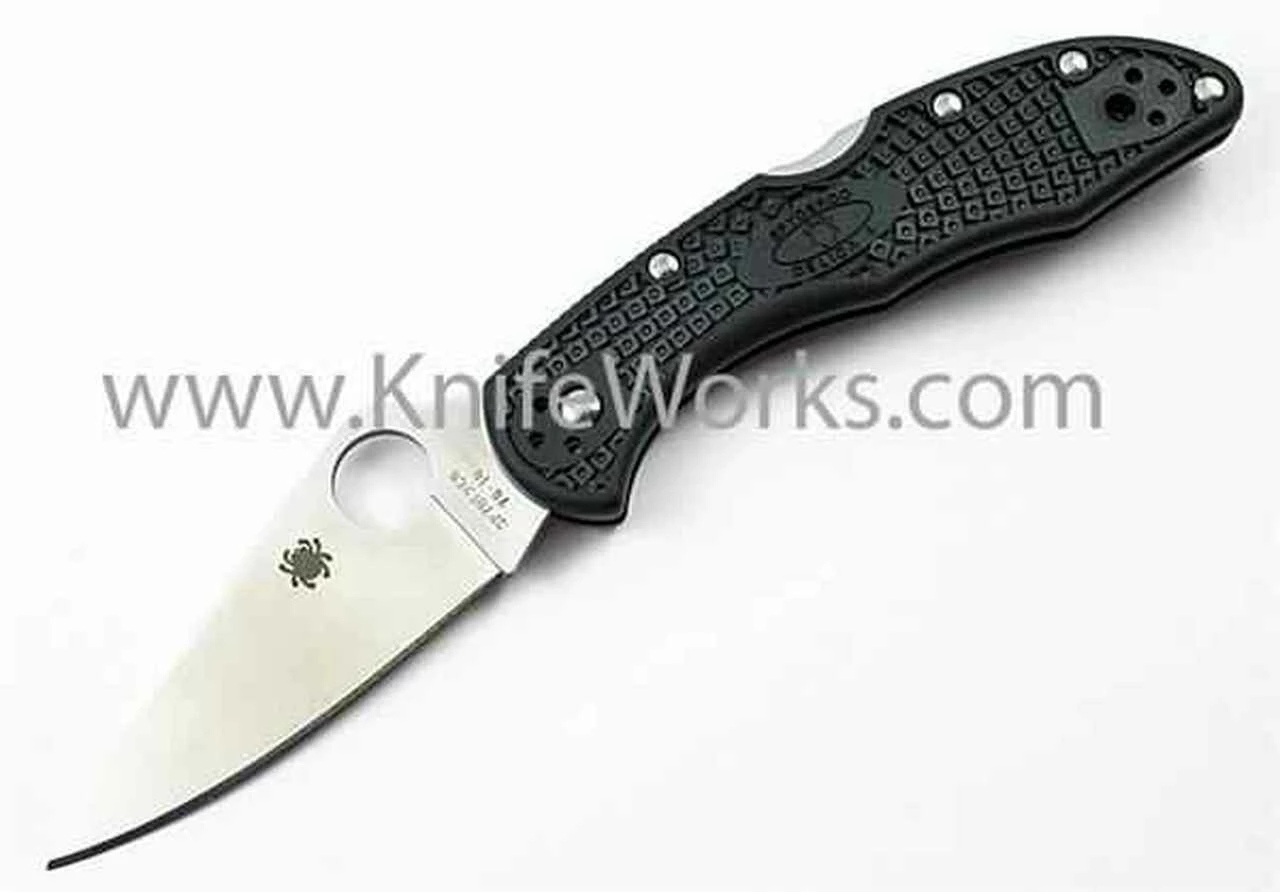 Spyderco Knives Spyderco Delica Flat Ground, C11FPBK, VG10 Satin Plain Blade, Black FRN Handles 1 Spyderco Knives Spyderco Delica Flat Ground, C11FPBK, VG10 Satin Plain Blade, Black FRN Handles