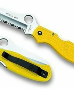 Spyderco Knives Spyderco C89SYL Atlantic Salt, 3.687" H-1 Serrated, Yellow FRN Handle