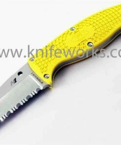 Spyderco Knives Spyderco Enuff Sheepfoot Salt-FB31SYL, 2.75" H1 Steel Serrated, Yellow FRN Handle