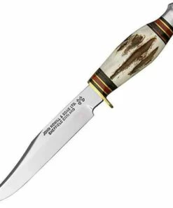 J. Adams Sheffield England J.A. Sheffield England Bowie, Polished Carbon Steel, Genuine Stag Handle, Plain Edge