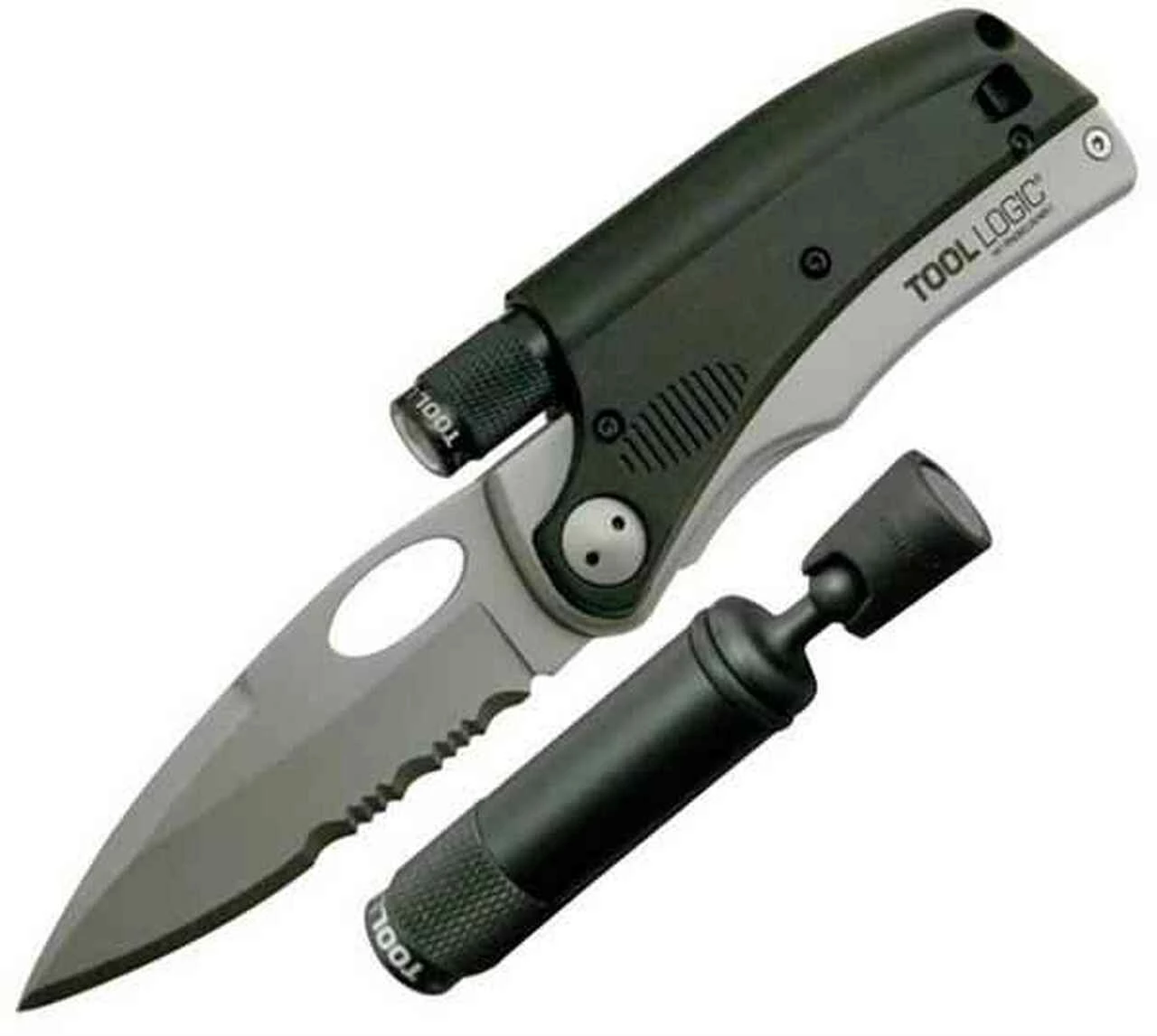 Tool Logic SLPro Series 1 Silver Serrated Blade w/LED Flashlight with Magnetic Base & Whistle 1 Tool Logic SLPro Series 1 Silver Serrated Blade w/LED Flashlight with Magnetic Base & Whistle