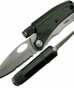 Tool Logic SLPro 3 Series Model SLP3 Silver Serrated Blade w/LED Flashlight, Whistle & Diamond Sharpener