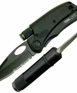 Tool Logic SLPro 3 Series Black Serrated Blade w/LED Flashlight & Diamond Sharpener