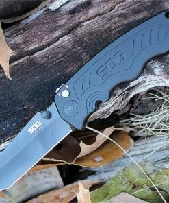 SOG Mini Zoom, 3.15 in. Black TiNi AUS-8 Tanto Blade, Black Aluminum Handle