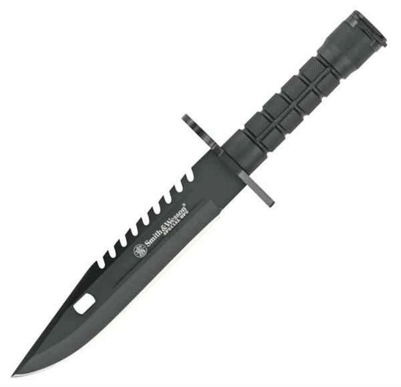 Smith and Wesson S&W Special Ops Bayonet, Black coated 7 3/4" stainless blade with sawback. 1 Smith and Wesson S&W Special Ops Bayonet, Black coated 7 3/4" stainless blade with sawback.