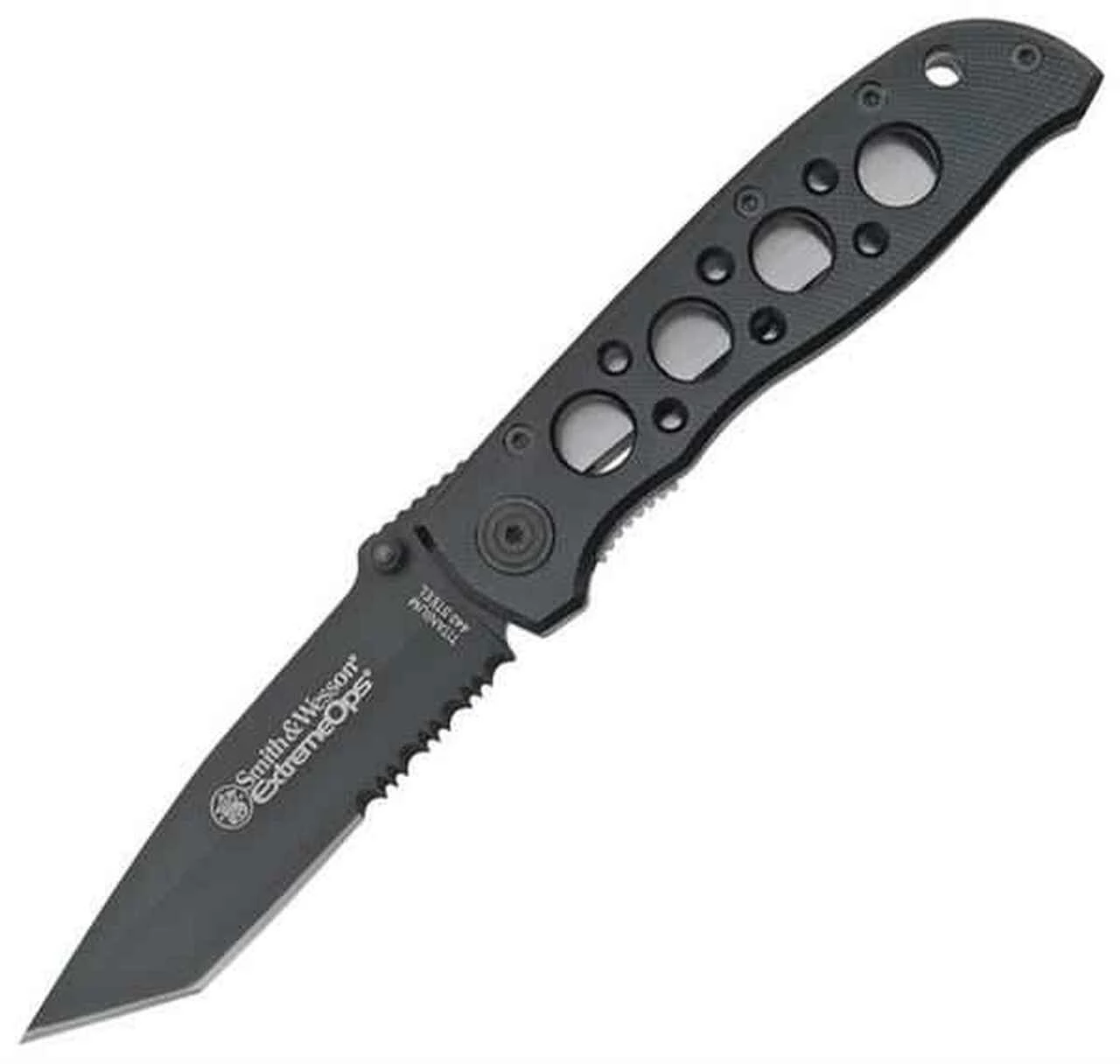 Smith and Wesson Smith & Wesson ExtremeOps Linerlock, Combo Edge, Black Blade and Black Aluminum Handles 1 Smith and Wesson Smith & Wesson ExtremeOps Linerlock, Combo Edge, Black Blade and Black Aluminum Handles