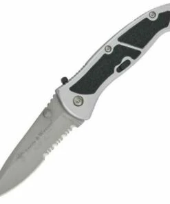 Smith and Wesson Smith & Wesson Silver S.W.A.T. Assisted Linerlock. Silver finish handles. Matte finish blade. Combo edge blade