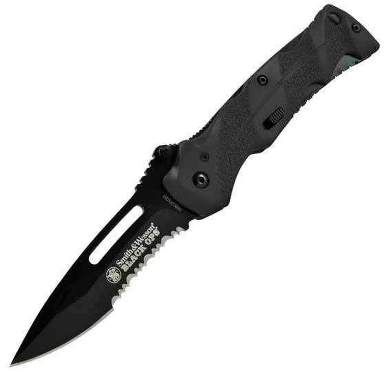 Smith and Wesson Smith & Wesson Black Ops 2, Black Aluminum Handle, Black Blade, Combo Edge 1 Smith and Wesson Smith & Wesson Black Ops 2, Black Aluminum Handle, Black Blade, Combo Edge