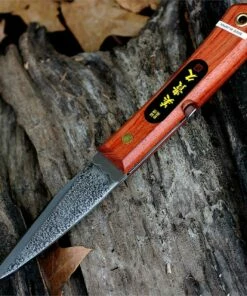 Mikihisa Single Bevel Folder, Cherry Wood Handle, 4" Blue Paper Steel