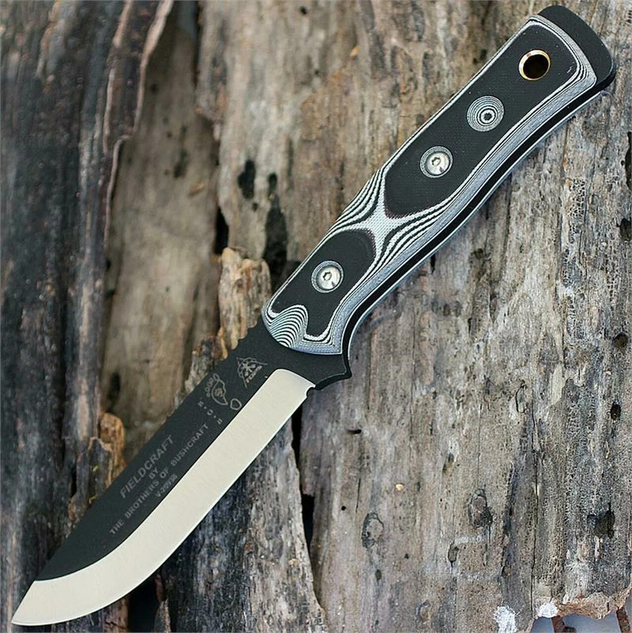 TOPS BROSWB B.O.B. Fieldcraft, 4.625" 1095 Plain Blade, Black/White G-10 Handle-Kydex Sheath 1 TOPS BROSWB B.O.B. Fieldcraft, 4.625" 1095 Plain Blade, Black/White G-10 Handle-Kydex Sheath