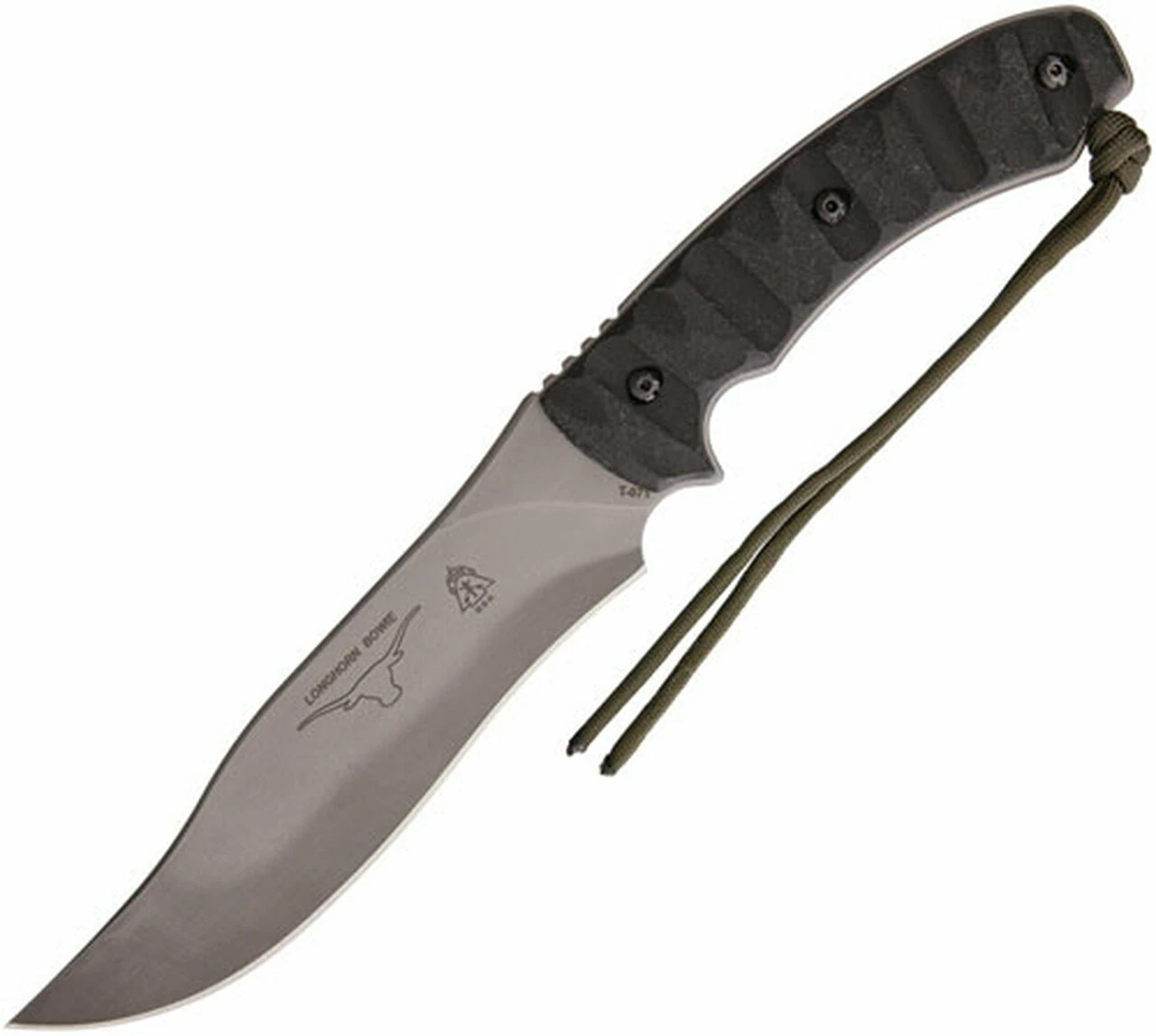 Tops Longhorn Bowie, 6 3/4" Black River Wash Blade, Rocky Mountain Tread Handle 1 Tops Longhorn Bowie, 6 3/4" Black River Wash Blade, Rocky Mountain Tread Handle