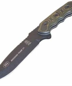 Tops Mission Team 21, Black Blade, Green/Black Micarta, Sheath