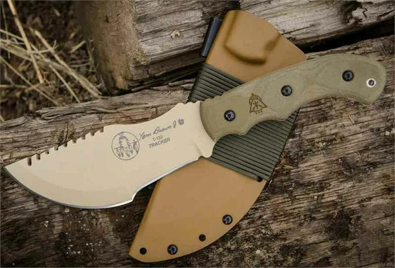 Tops Tom Brown Tracker, Desert Tan Micarta Handle, Kydex Sheath 1 Tops Tom Brown Tracker, Desert Tan Micarta Handle, Kydex Sheath