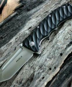 Proelia Knives Tactical Folder 4" Satin D2 Tanto Blade, Black G10 Handles