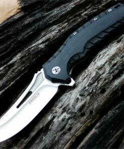 Proelia Knives Tactical Folder 4" Satin D2 Drop Point Blade, Black G10 Handles