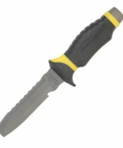 Underwater Kinetics Blunt Tip Dive Knife Blue Tang Titanium, Black and yellow handle with soft rubber thumb guard