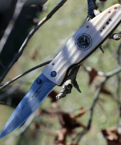 Mcusta 185D Gunshin, 3.75" Damascus Plain Blade, Textured Ivory Handle