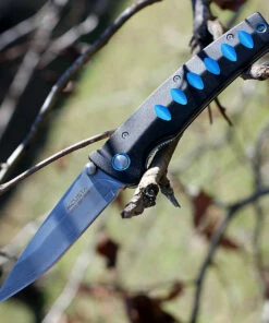 Mcusta 41C Katana, 3.25" VG-10/Damascus Plain Blade, Black/Blue Aluminum Handle