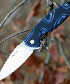 Ruike Fang P105Q, 3.6" 14C28N Plain Blade, Black/Blue G-10 Handle