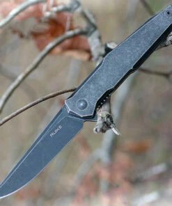 Ruike Beta Plus P108SB, 3.46" 14C28N Plain Blade, Black Stonewash Stainless Handle