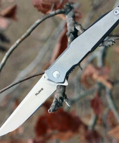 Ruike Beta Plus P108SF, 3.46" 14C28N Plain Blade, Stonewash Stainless Handle