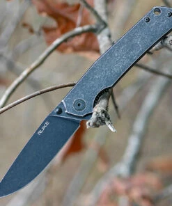 Ruike P801SB, 3.4" 14C28N Plain Blade, Black Stonewashed Stainless Handle