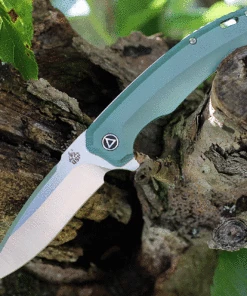 QSP Knife Woodpecker QS116-B II, 3.75" Bohler M390 Two-Tone Satin Drop Point Blade, Green Titanium Handle