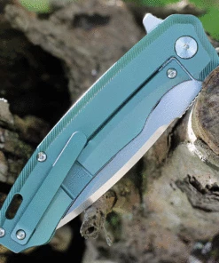 QSP Knife Woodpecker QS116-B II, 3.75" Bohler M390 Two-Tone Satin Drop Point Blade, Green Titanium Handle -Buck Knives Sales qs116b.2 43802.1624379595