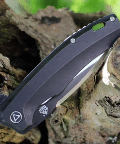 QSP Knife QSP Woodpecker QS116-D II 3.75" Bohler M390 Two-Tone Black & Satin Drop Point Blade, Black Titanium Handle -Buck Knives Sales qs116d.3 34830.1624378433