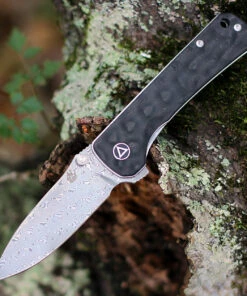 QSP Knife Hawk Linerlock QS131-A, 3.225" Damascus Plain Blade, Carbon Fiber Handle