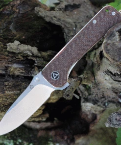 QSP Knife Hawk, QS131-G, 3.25" Sandvik 14C28N, Two-Toned Satin Blade, Brown Linen Micarta Handle