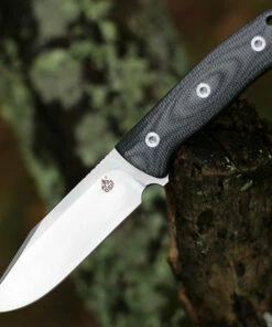 QSP Knife Bison Fixed Blade QS134-A, 4.5" D2 Satin Plain Blade, Black Linen Miarta Handle