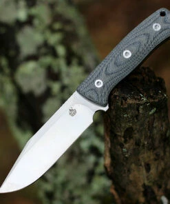 QSP Knife Bison Fixed Blade QS134-B, 4.5" D2 Satin Plain Blade, Denim Jean Linen Miarta Handle