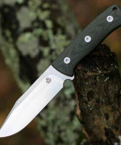 QSP Knife Bison Fixed Blade QS134-C, 4.5" D2 Satin Plain Blade, Green Linen Miarta Handle