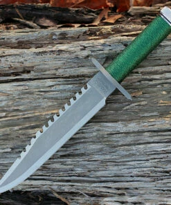 Rambo 9293 First Blood Signature Edition, 9" Stainless Plain Blade, Green Nylon Cord-wrapped Handle
