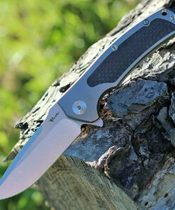 Reate Knives 01 Mini Horizon Framelock Bead Blast Titanium w/Carbon Fiber Inlay, 3.5 in M390 Plain Blade