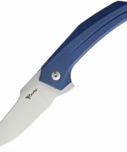 Reate Knives 016 Star Boy Framelock Blue Titanium, 3.25 in RWL 34 Steel Plain Blade