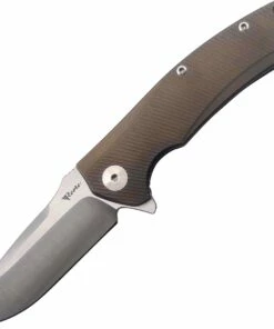 Reate Knives 03 Mini Horizon Framelock Bronze Grooved Titanium, 3.5 in M390 Plain Blade