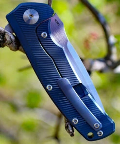 Reate Knives 04 Mini Horizon Framelock Blue Grooved Titanium, 3.5 in M390 Plain Blade -Buck Knives Sales rea04.3 78818.1566585989