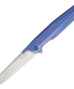 Rike Knife 1707S Framelock, 3.75" M390 Plain Blade, Blue Titanium Handle