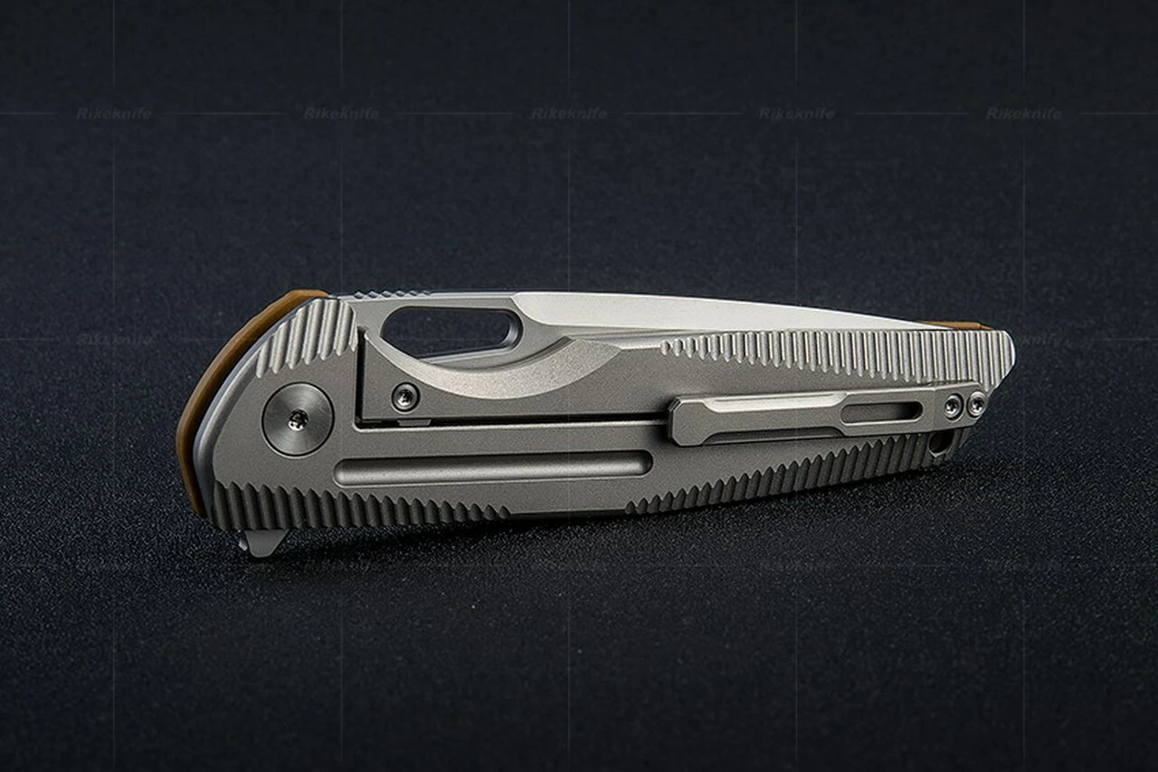 Rike Knife 802GBR Framelock, 3.75" 154CM Plain Blade, Brown Titanium/G-10 Handle 3 Rike Knife 802GBR Framelock, 3.75" 154CM Plain Blade, Brown Titanium/G-10 Handle - Image 3