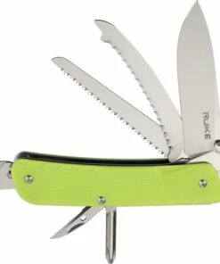 Ruike LD43 Trekker, 3.35" 12C27 Plain Blade, Yellow-Green G-10 Handle