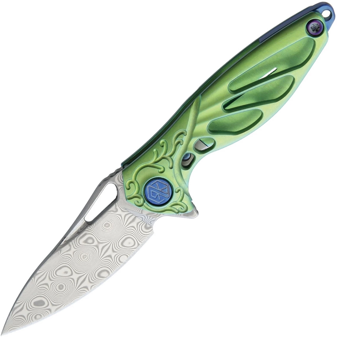 Rike Knife MINI Hummingbird Framelock, 1.57" Damascus Plain Blade, Green Titanium Handle 1 Rike Knife MINI Hummingbird Framelock, 1.57" Damascus Plain Blade, Green Titanium Handle