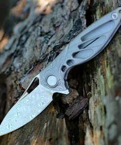 Rike Knife MINI Hummingbird Framelock, 1.57" Damascus Plain Blade, Titanium Handle